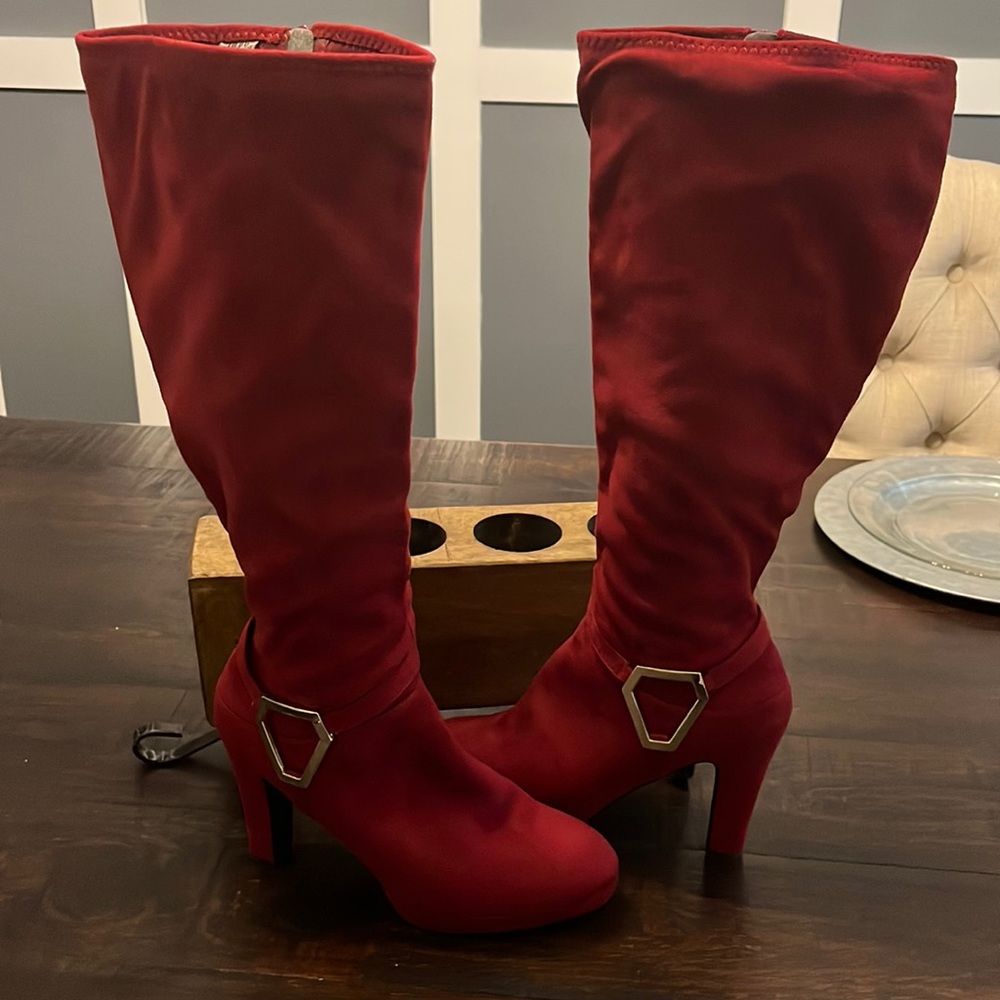 Maroon Velvet Boots
